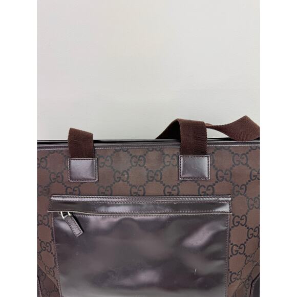 GUCCI 180449 502752 Handbag GG Sprem Logo Engraved Canvas Leather Tote Bag USED - Picture 2 of 16
